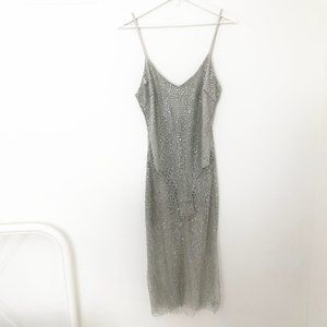 Stunning Sexy Silver Sparkle Sheer Midi Dress S/M